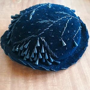 Black Velvet Beaded Vintage Hat - Vera Whistler